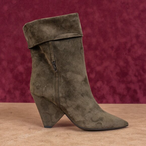 Saint Laurent Niki 85mm Green Suede Logo Heel Ankle Fold Boots 6.5US EUR37 - Picture 4 of 8